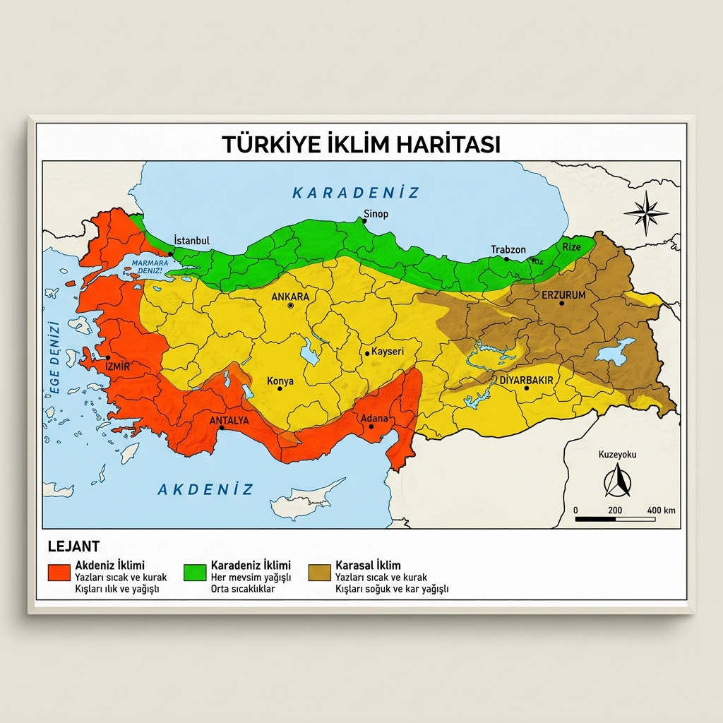 Türkiye İklim Haritası - Akdeniz, Karadeniz ve Karasal İklim Bölgeleri Dağılımı - KPSS Coğrafya
