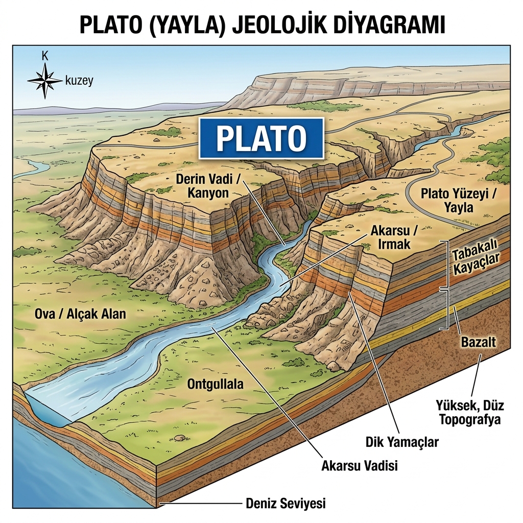 Türkiye Plato Oluşum Şeması - Akarsu Aşındırması ile Oluşan Genç Yer Şekilleri