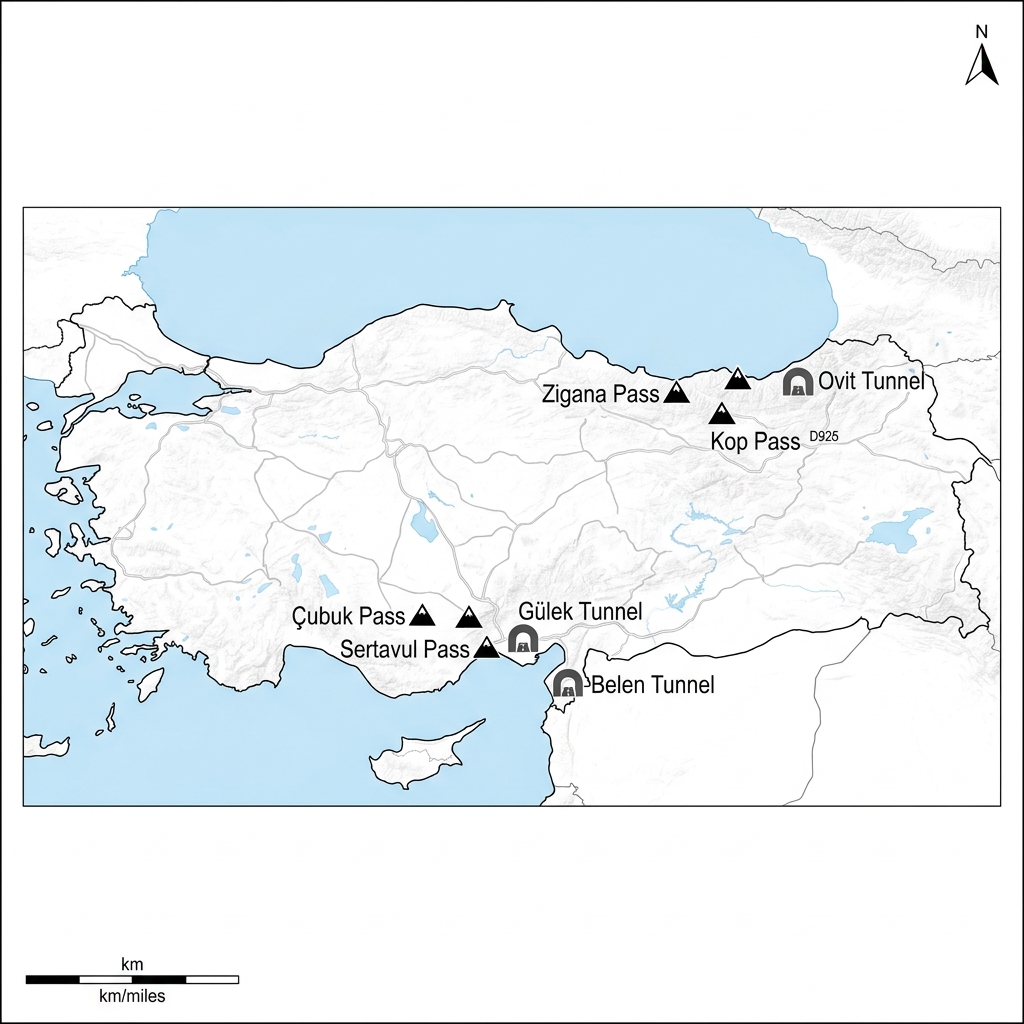 Türkiye Ulaşım Geçitleri ve Tüneller Haritası